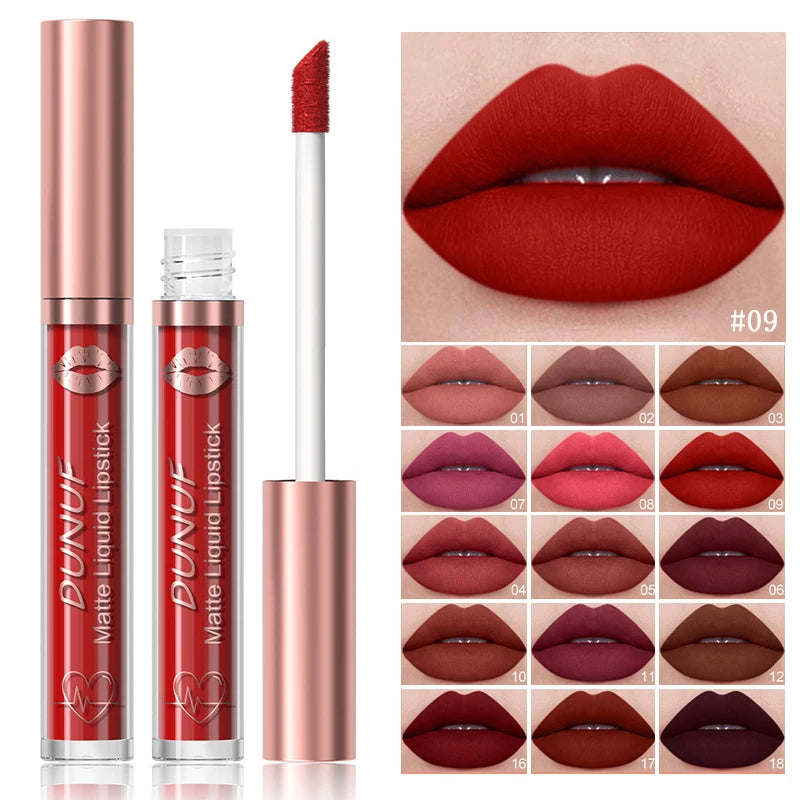18-Colors Sexy Velvet Matte Lip Gloss Rose Pink Liquid Lipstick Beauty Red Waterproof Lasting Easy To Color Nude Lip Tint Makeup