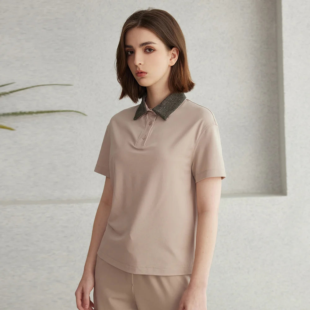 K2067L Luxury Brand Women's Clothing Shirt Collar Pima Cotton Summer Short Sleeved T-Shirt ladies clothes