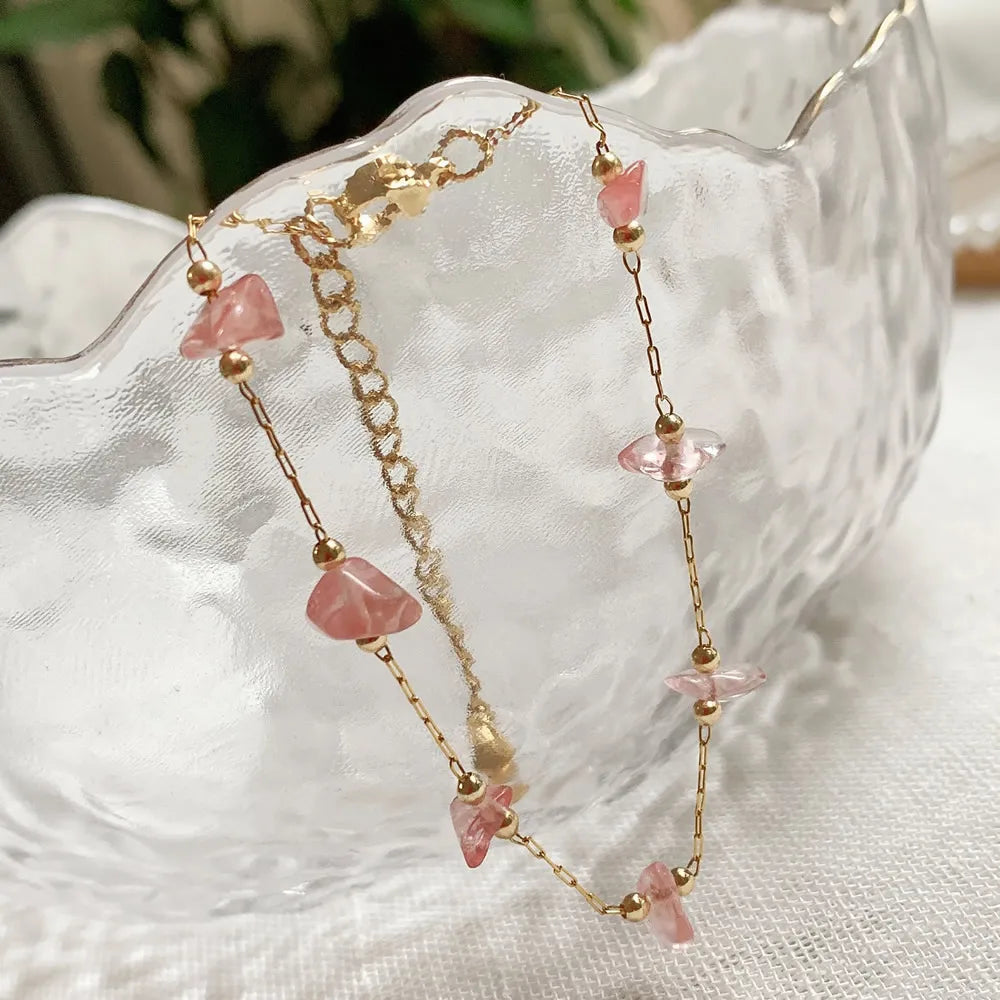 Irregular Natural Chip Stone Crystal Bracelet Healing Citrines Amethysts Pink Quartz Charm Stainless Steel Tiny Chain Bracelet