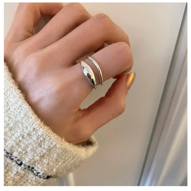 925 Sterling Silver Double Layer Broken Silver Ring for Women Adjustable Open Vintage Ring Party Birthday Gift