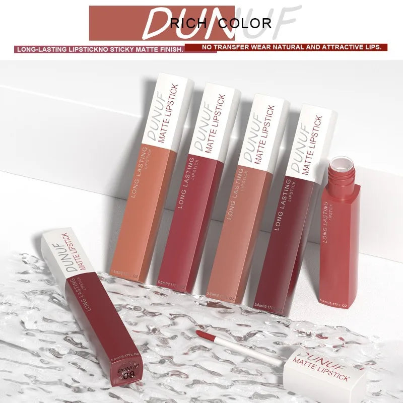 8-color Matte Waterproof Long-lasting Lip Gloss Reddish Brown Lipstick Makeup Tint Moisturizing Makeup Red Lipstick Lip Pigment