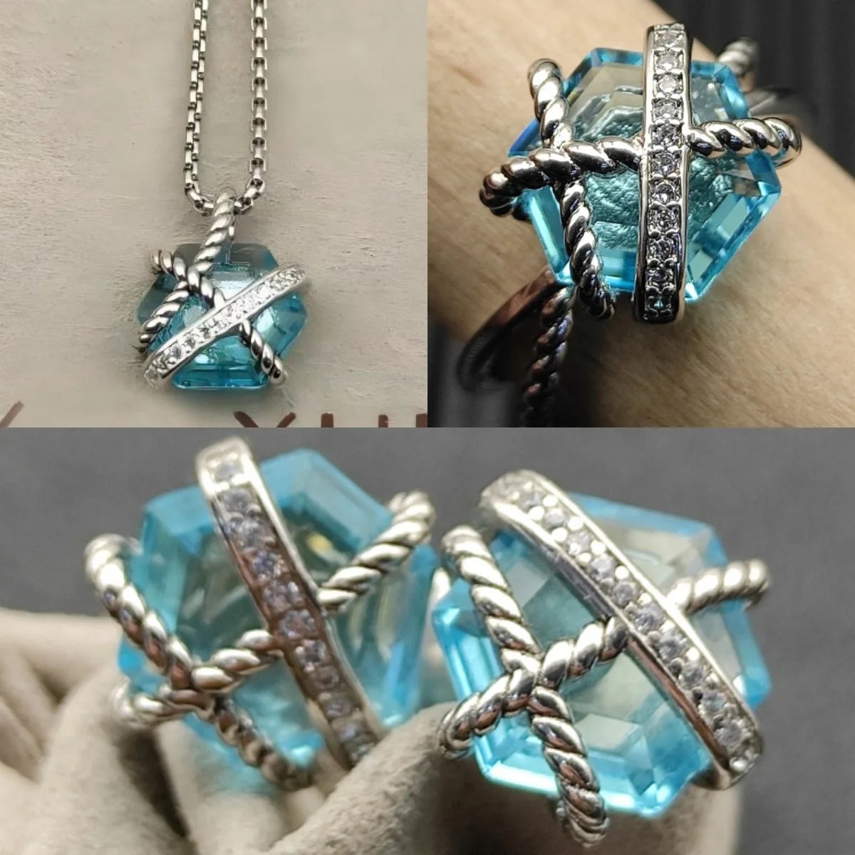 2025 New High-Quality Christmas Elegant and Simple Hexagonal Diamond Necklace, Earrings, and Ring Set - Valentine's Day Gift