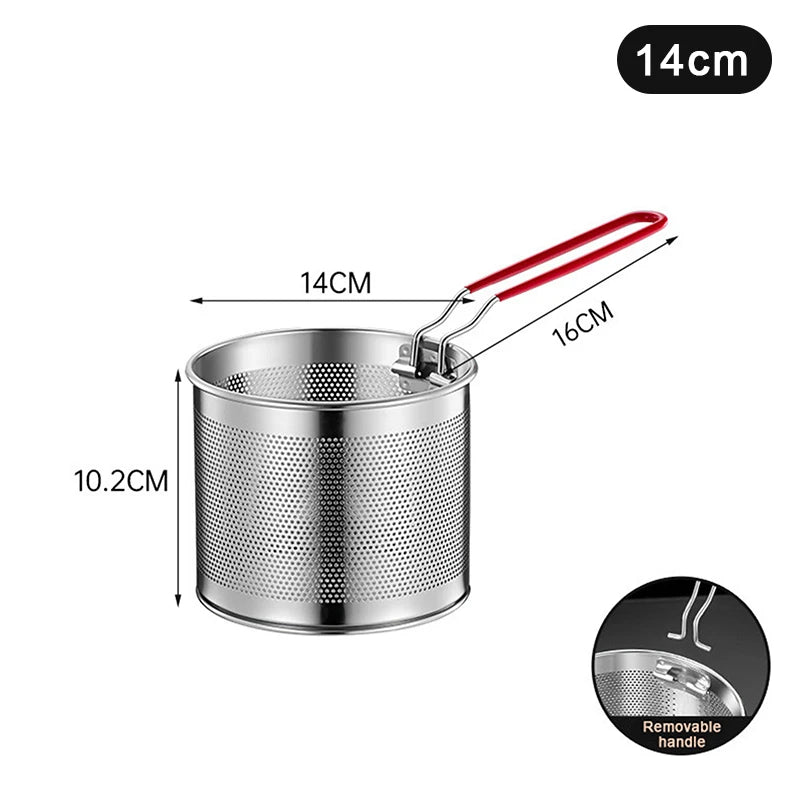 2025 1Pc 12/14/16/18/20cm Stainless Steel Fried Mesh Basket Cooking French Fries Basket Fry Pan Oil Pan Strainer Kitchen Tool