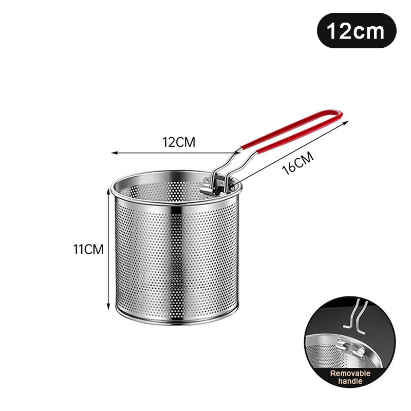 2025 1Pc 12/14/16/18/20cm Stainless Steel Fried Mesh Basket Cooking French Fries Basket Fry Pan Oil Pan Strainer Kitchen Tool