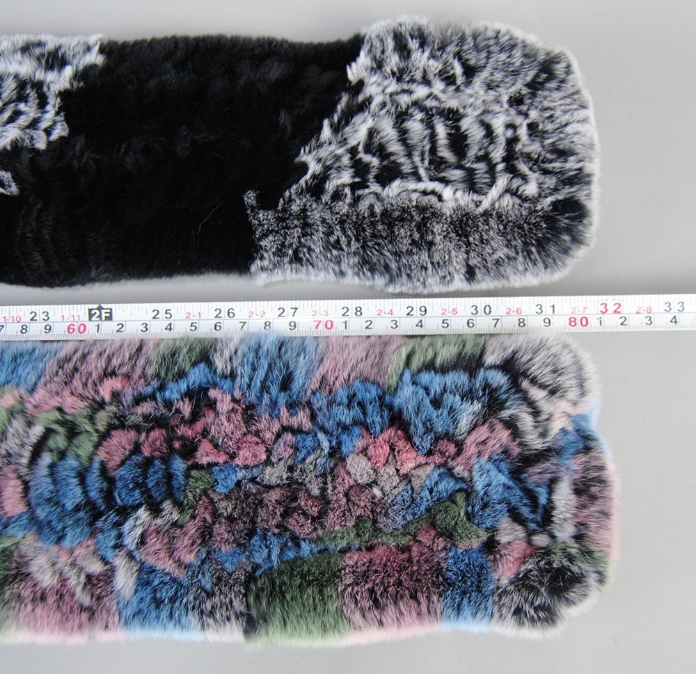 New Russian Women Knit Real Rex Rabbit Fur Scarf Lady Fashion Floral Rex Rabbit Fur Mufflers Hot Winter Warm Natural Fur Scarves