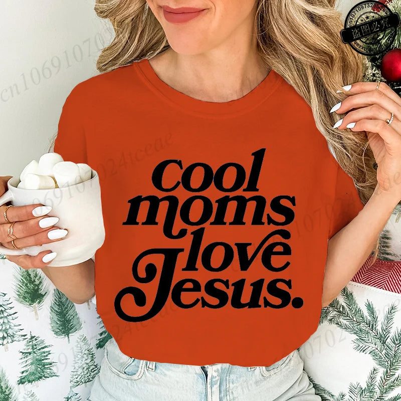 Cool Moms Love Jesus Design Women's Casual T-Shirts Large Size Short-sleeved T-shirt Christian Mom Women Clothes Faithful Shirts