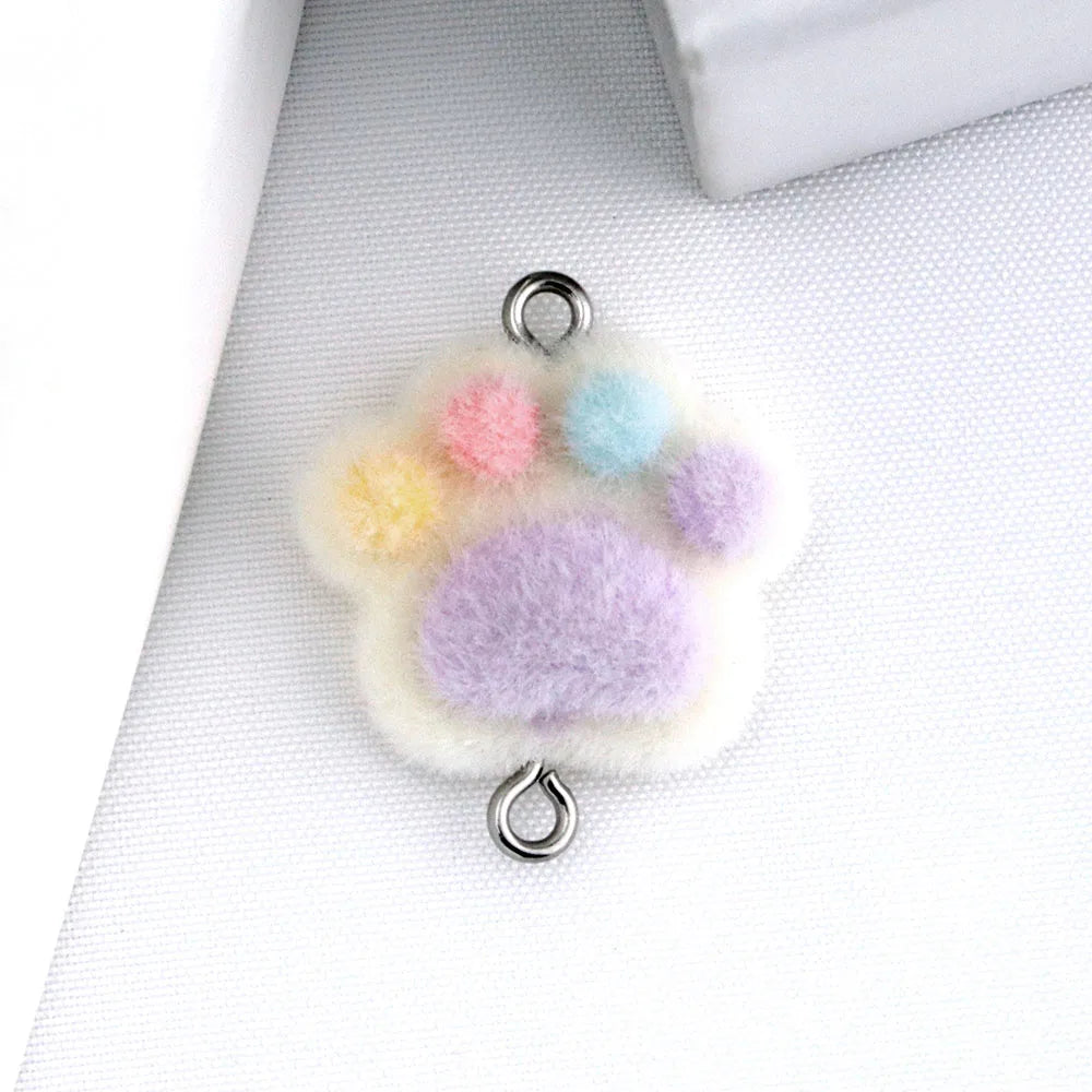 10pcs Flocked Cat Paw Charms Connectors Cute Plush Link Pendant for DIY Necklace Keychain Bracelet Jewelry Making Accessories