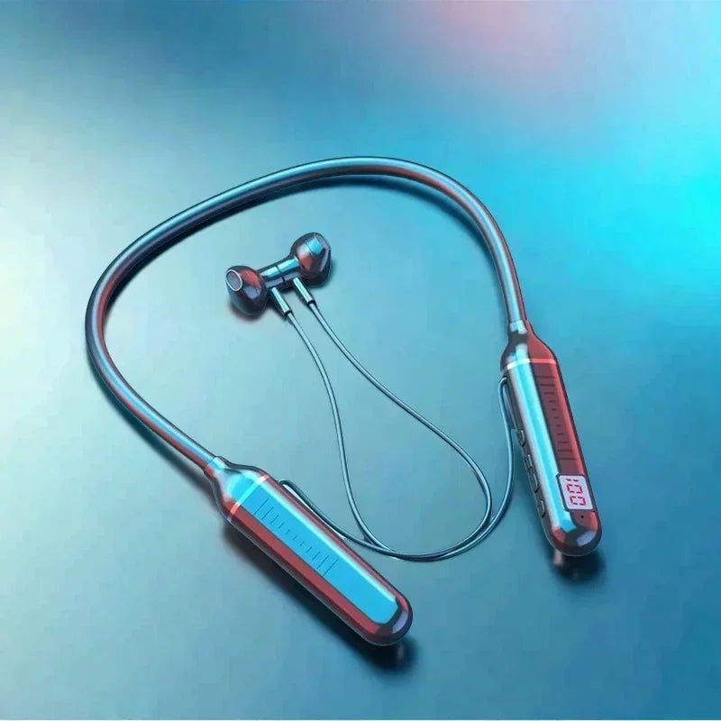Sports Neckband Headphones Bluetooth Earphones Gaming LED Battery Display Wireless Mic Stereo HIFI TWS Headset Support TF Cards