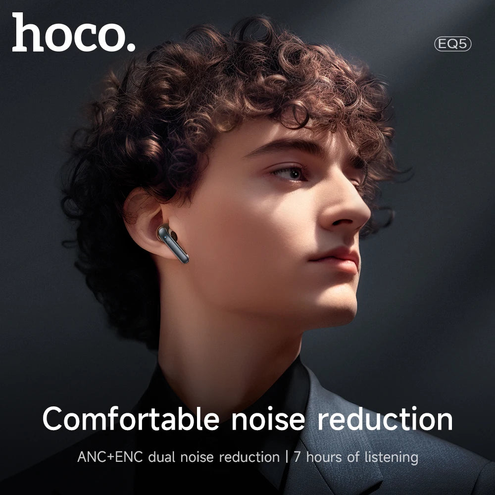 HOCO EQ5 ANC+ENC Bluetooth 5.3 Wireless Earphone Active Noise Cancellation Hifi Stereo Sound Dual Microphone Music Sport Earbuds