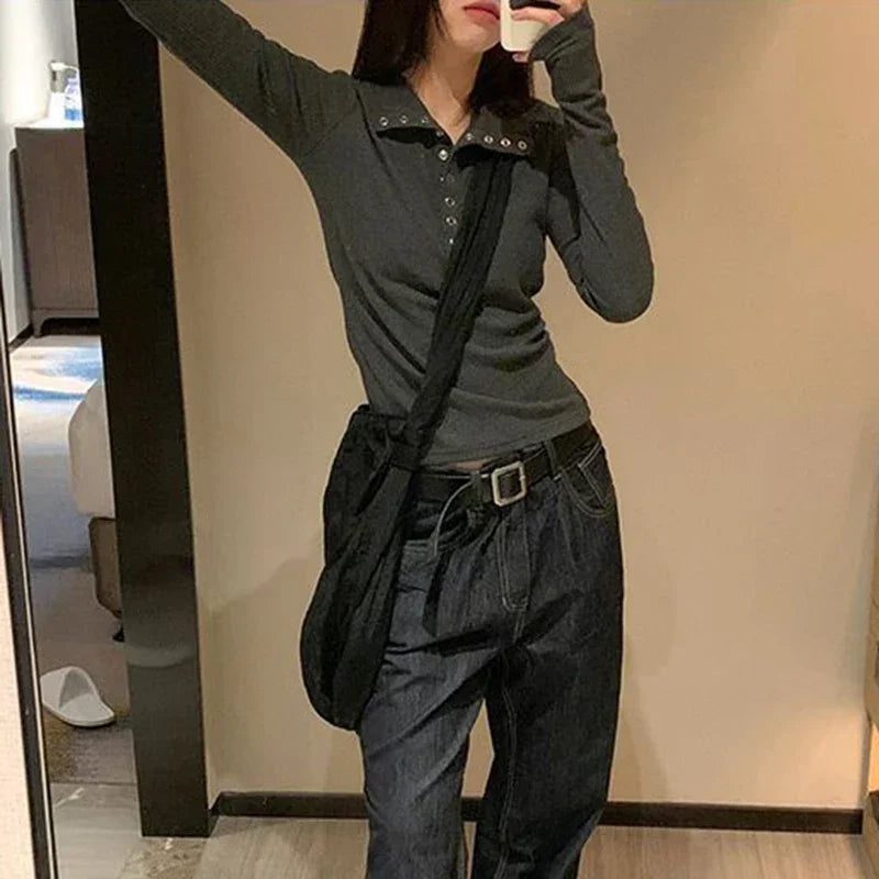 2025 Women's Knitted Sweater Y2K Long Sleeve Pullovers Korean Streetwear Vintage Knit Sweaters for Women Slim Fit Bottoming Tops