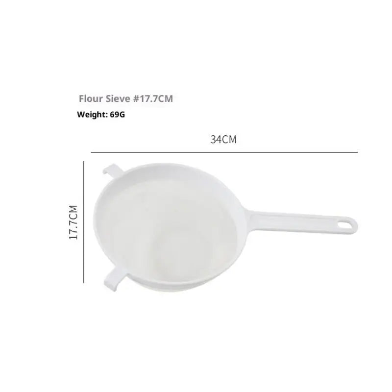 【HGPA】1Pcs Plastic Fine Mesh Spoon Strainer Kitchen Nut Milk Filter Flour Sieve With Handle Soy Milk Filter Colanders Tools