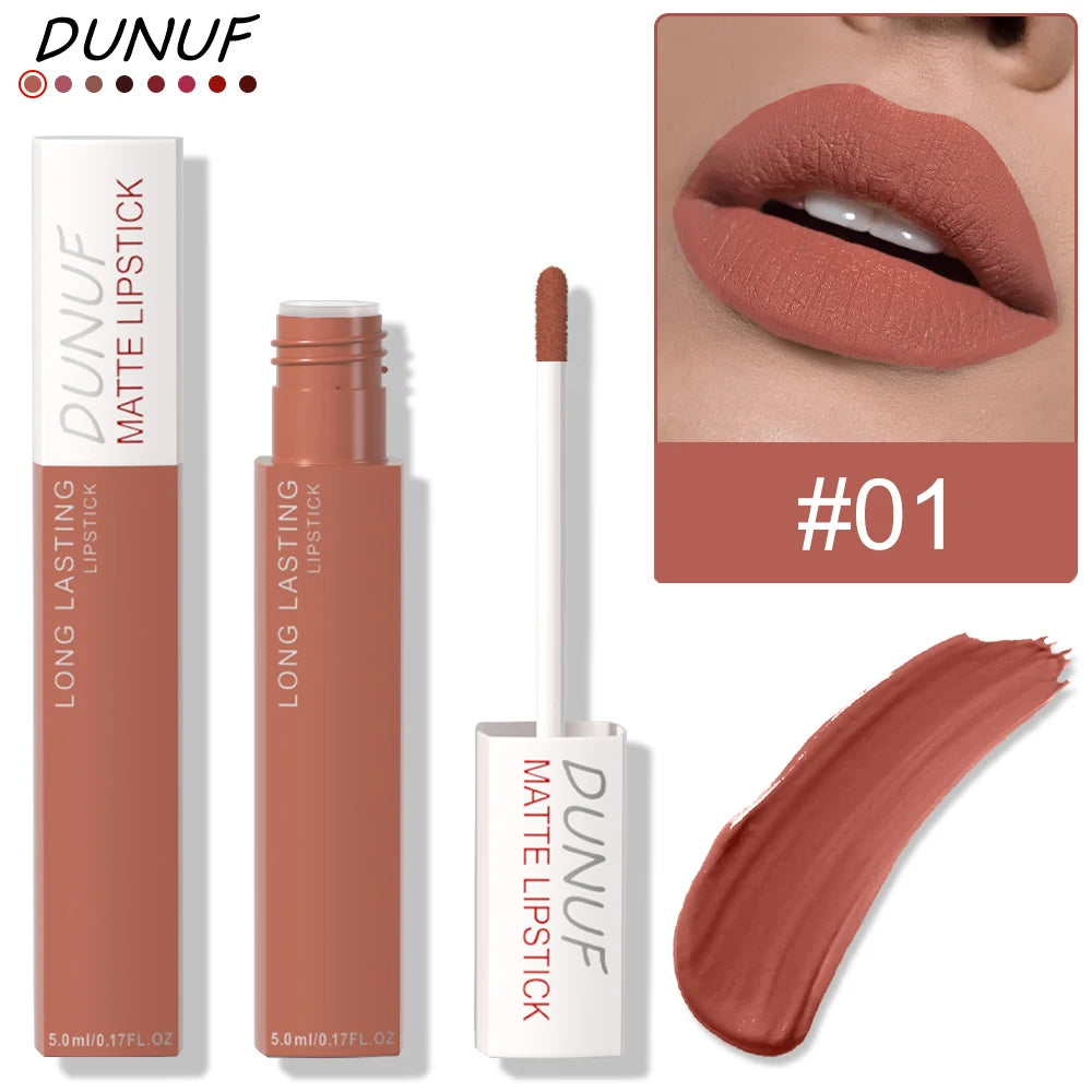 8 Colors Matte Waterproof Lip Gloss Sexy Red Not Fade Liquid Lipstick Long Lasting Velvet Lip Glaze Earth Brown Non Stick Makeup