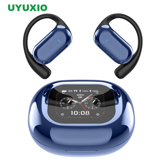 UYUXIO Open Ear Bone Conduction Headphones BT 5.4 Wireless Earbuds with Digital Display 60H Playtime IPX7 Waterproof Earphone