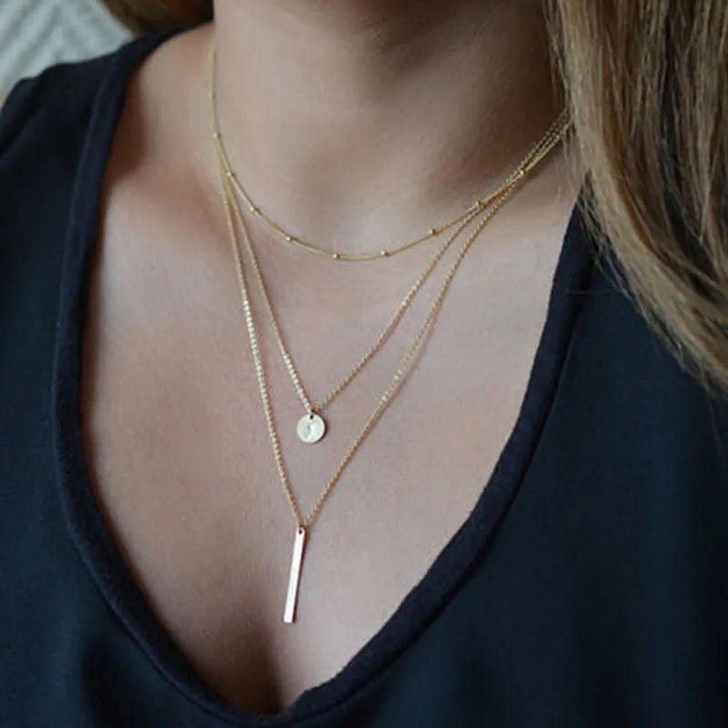 LETAPI 2025 New Fashion Simple Silver Color Choker Necklaces for Women Three Layer Chain Heart Pendant Necklace Jewelry Gift