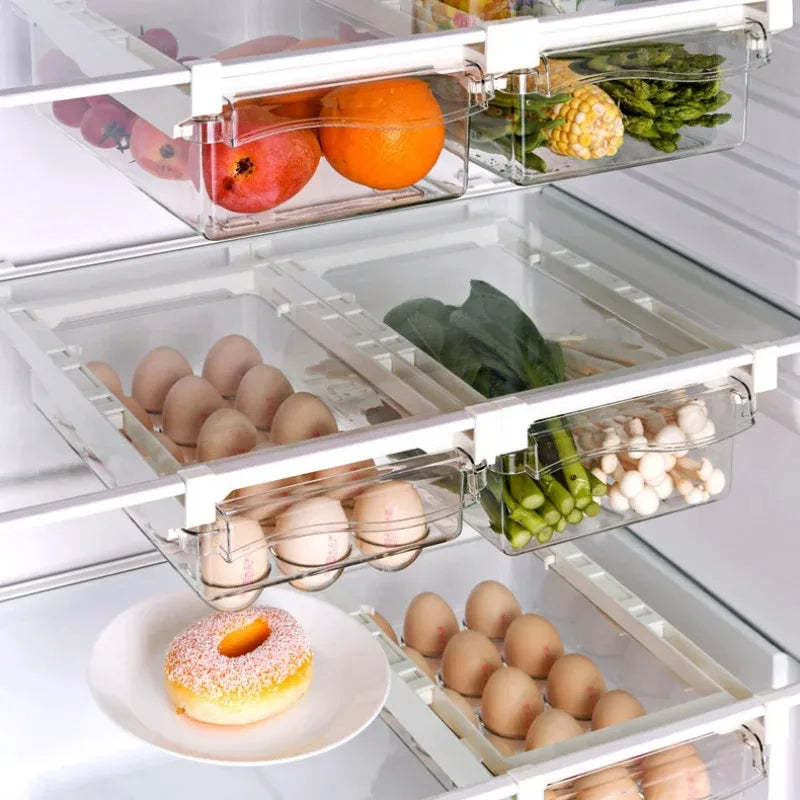 Home 2pcs Transparent Refrigerator Drawer Storage Box Fruit Veggie Egg Case Undershelf Kitchen Fresh Organizera