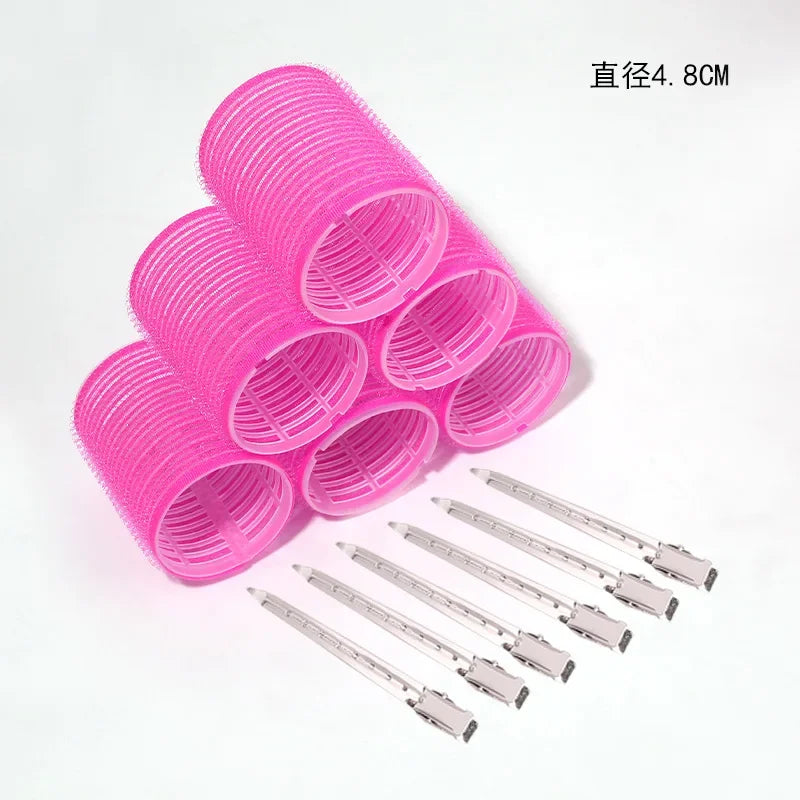 Hot Selling 6/12/24Pcs Pink Nylon Plastic Hair Rollers Set DIY Hairdressing Tools 3Sizes No Heat Self Grip Hair Roller Curlers