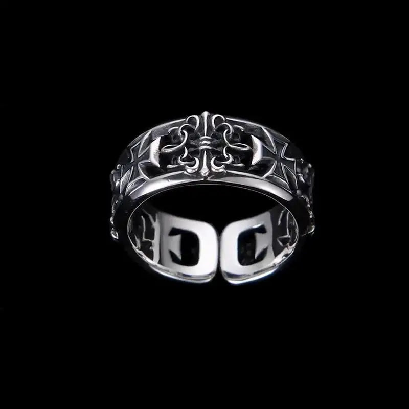 Hip Hop Punk Ring Retro Cross Opening Design Niche Men's Jewelry Adjustable Statement Ring Gothic Style Accessory Unisex