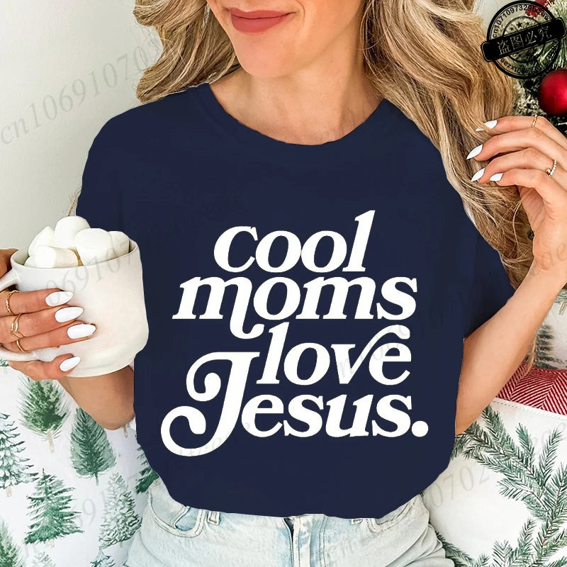 Cool Moms Love Jesus Design Women's Casual T-Shirts Large Size Short-sleeved T-shirt Christian Mom Women Clothes Faithful Shirts