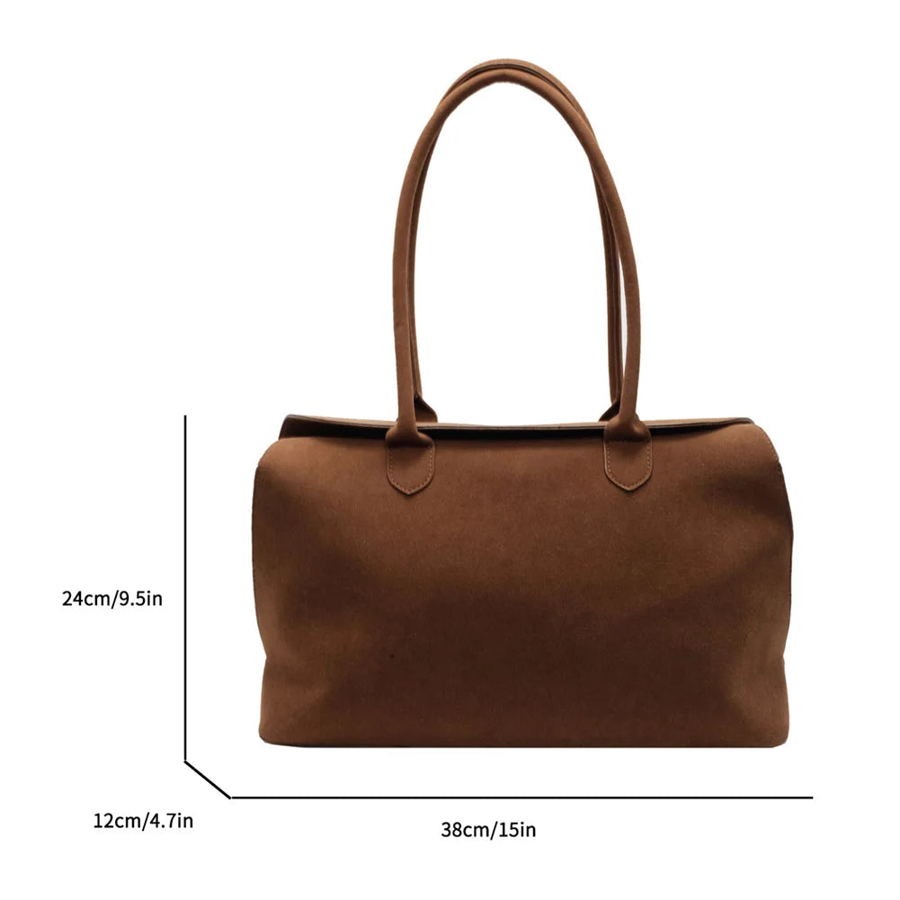 Shoulder Bag for Women Men with Inner Pocket Retro Handbag Suede Solid Color Tote Bag Trendy Satchel Bag Work Travel Bag