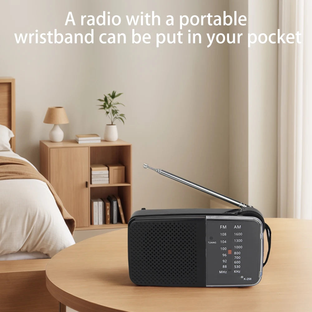 Portable Radio with Speaker Mini Transistor Radio with Strap Battery Powered Radio Telescopic Antenna for Running Cycling