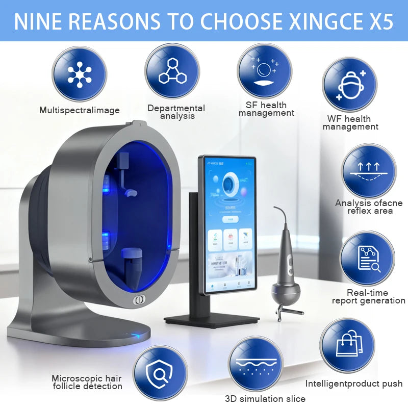 21.5 Inch X5 Facial Skin Analyzer Machine 3D AI Scalp Analyser Multi-Language AI Facial Skin Analysis Scanner for Beauty Care