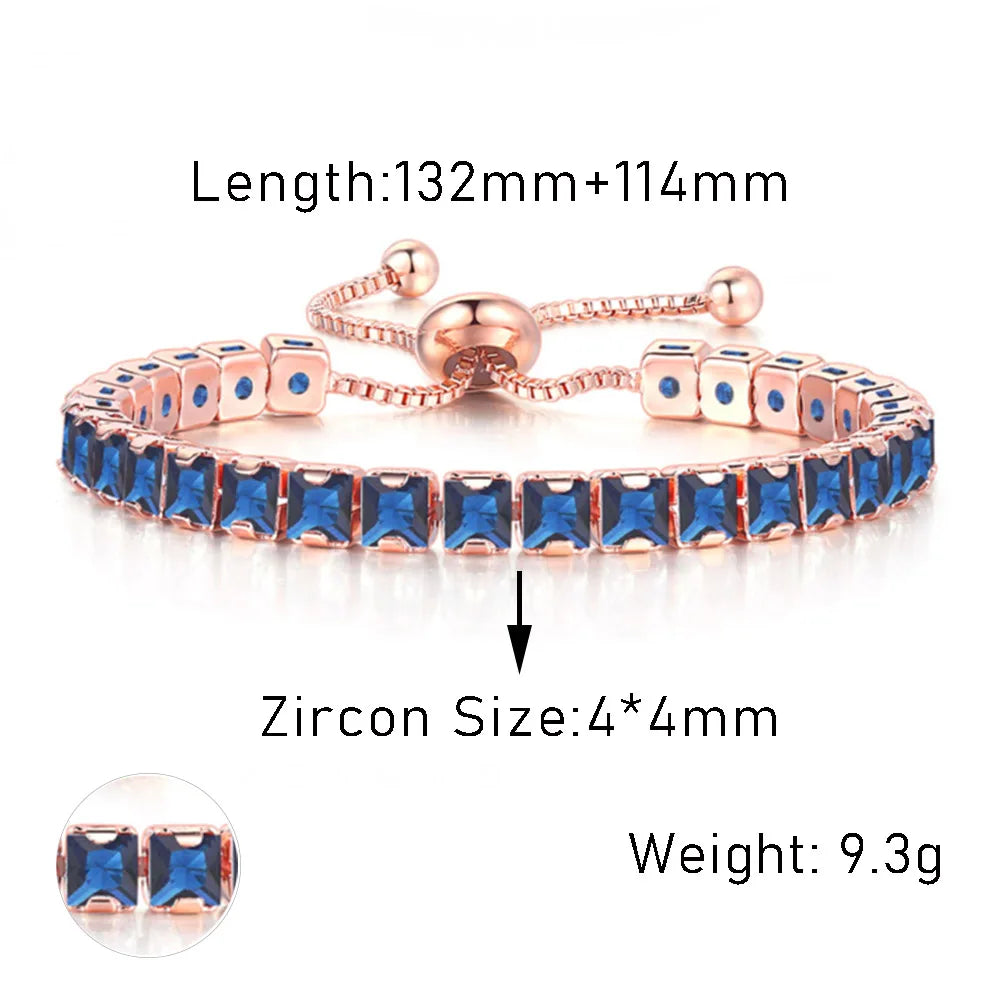Trendy Blue Crystal Adjustable Tennis Bracelets for Unisex Women Men Various Shapes Iced Out CZ Short Chain on Hand Jewelry