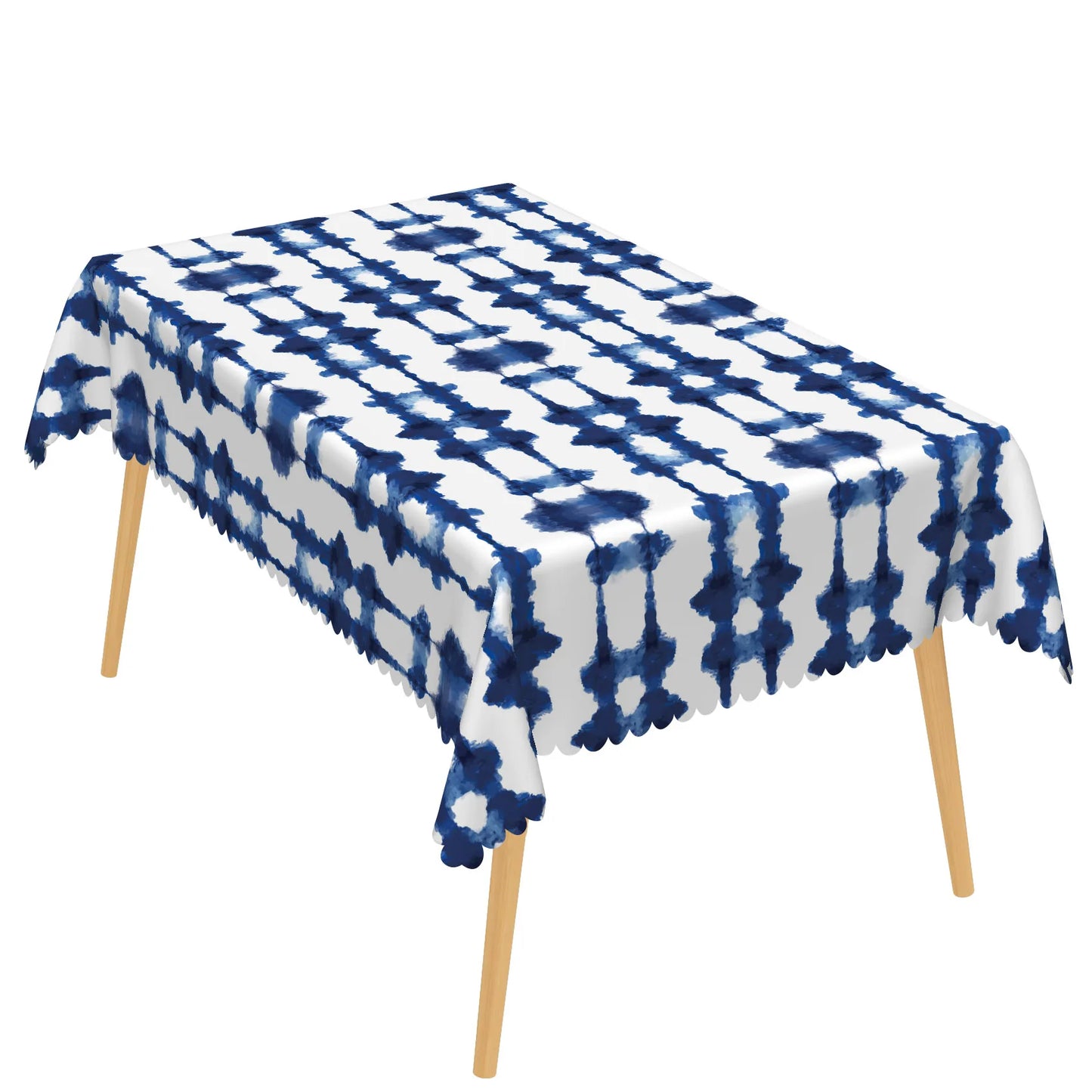 Blue Geometric Tablecloth Rectangular Modern Stripes Checkered Waves Waterproof Table Cover For Dining Room Kitchen Home Decor