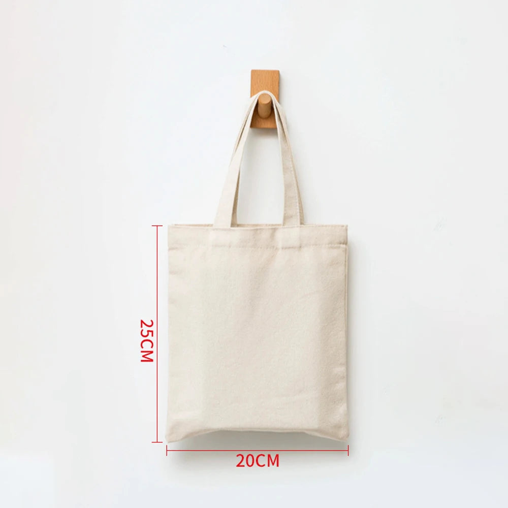 Women Canvas Shoulder Bag Solid Color Casual Tote Bag Reusable Large Capacity Cotton Handbag Shopping Beach Bag Beige/White