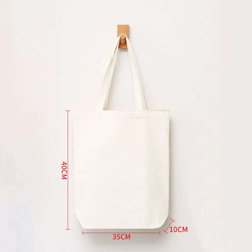 Women Canvas Shoulder Bag Solid Color Casual Tote Bag Reusable Large Capacity Cotton Handbag Shopping Beach Bag Beige/White