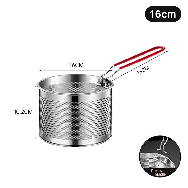 2025 1Pc 12/14/16/18/20cm Stainless Steel Fried Mesh Basket Cooking French Fries Basket Fry Pan Oil Pan Strainer Kitchen Tool