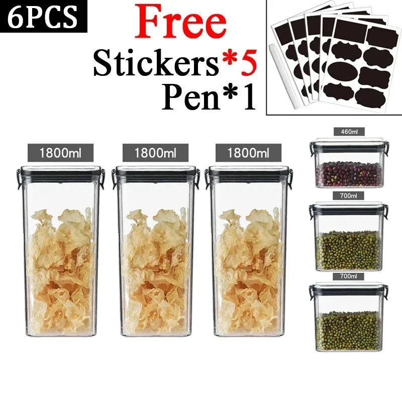 460-1800ml Sets Stackable Kitchen Sealed Jar Plastic Food Storage Box Multigrain Tank Bottle Dried Fruit Tea Storage Containers