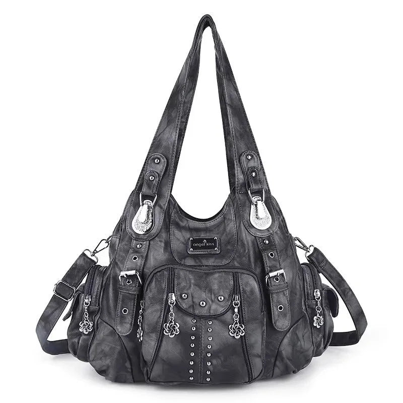 Women Handbags Black Vintage Shoulder Bags Fashion PU Handbag Female Satchel Big-capacity Shoulder Purse Bag bolsa feminina