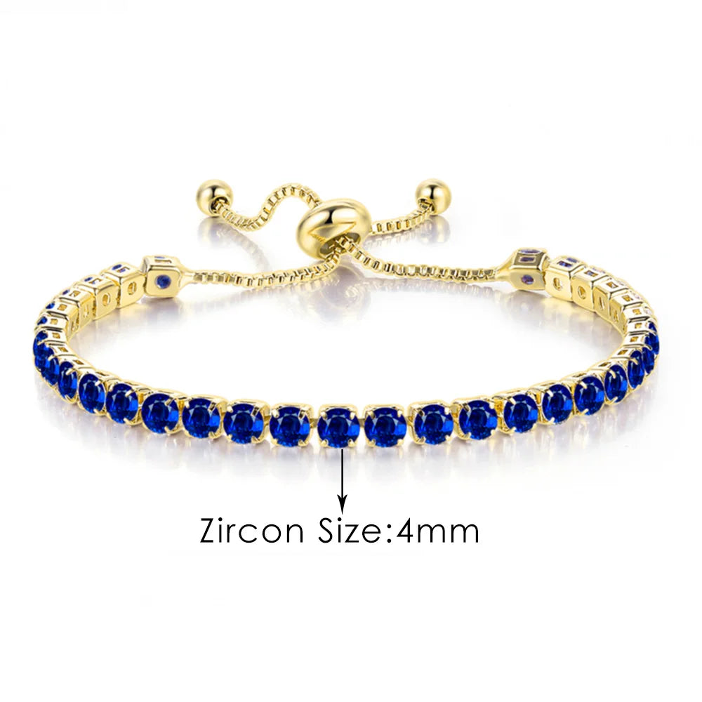 Trendy Blue Crystal Adjustable Tennis Bracelets for Unisex Women Men Various Shapes Iced Out CZ Short Chain on Hand Jewelry
