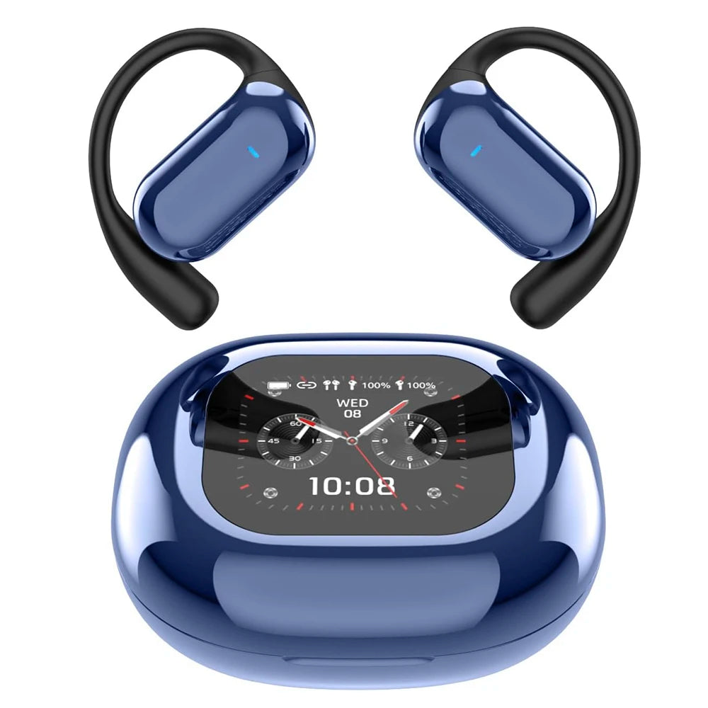 UYUXIO Open Ear Bone Conduction Headphones BT 5.4 Wireless Earbuds with Digital Display 60H Playtime IPX7 Waterproof Earphone