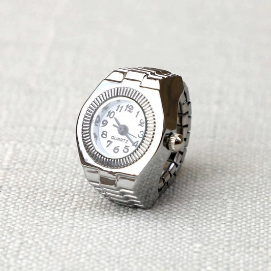 Vintage Punk Finger Watch Mini Elastic Strap Alloy Watches Couple Rings Jewelry Clock Retro Roman Quartz Watch Ring Women Men