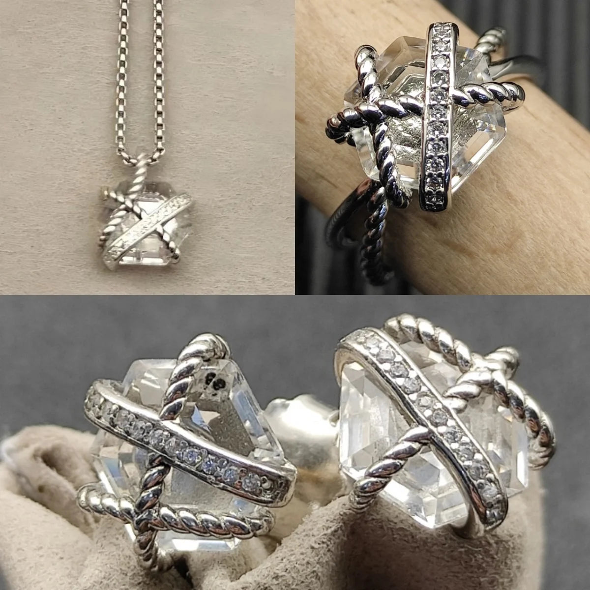 2025 New High-Quality Christmas Elegant and Simple Hexagonal Diamond Necklace, Earrings, and Ring Set - Valentine's Day Gift