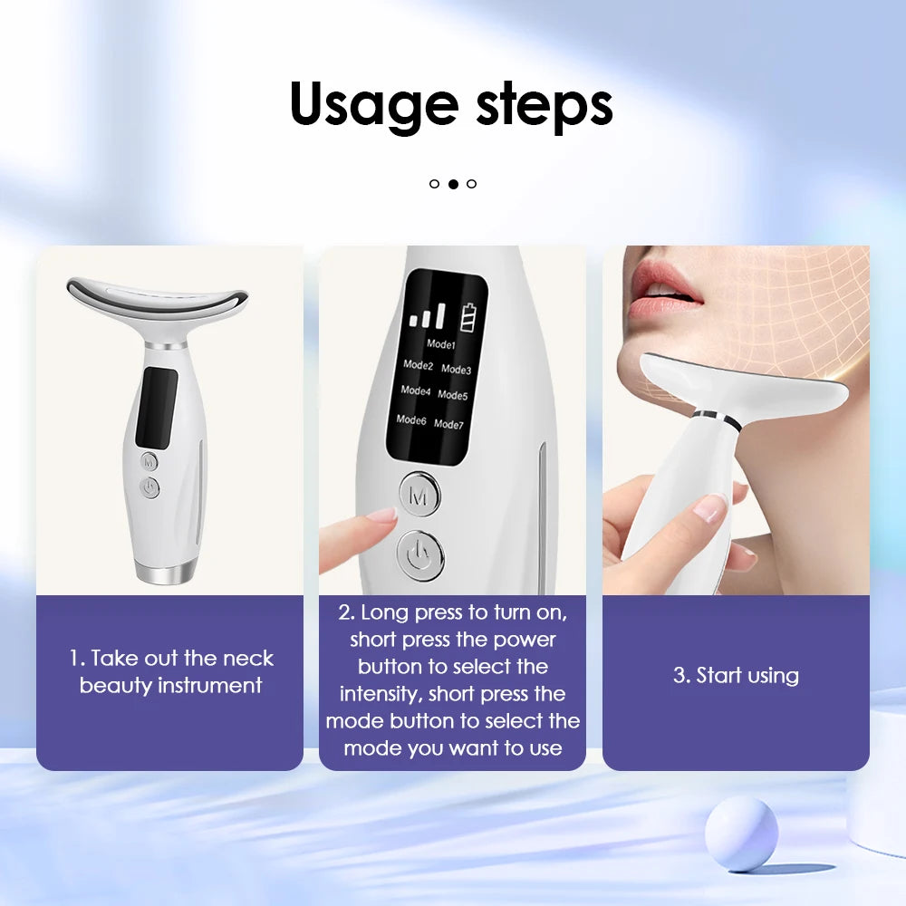 Neck Face Beauty Device 7 Color Light Face Lifting Massager Double Chin Remover Anti Wrinkle LED Photon Skin Tightening Facial