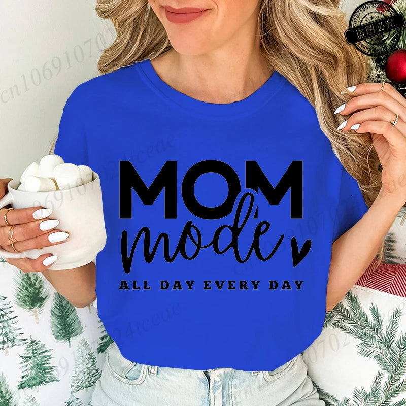 Mom Mode All Day Every Day Printed Women's T-Shirts Clothing Shirt Short Sleeve T-shirt Tops Oversized T Shirt Women Clothes