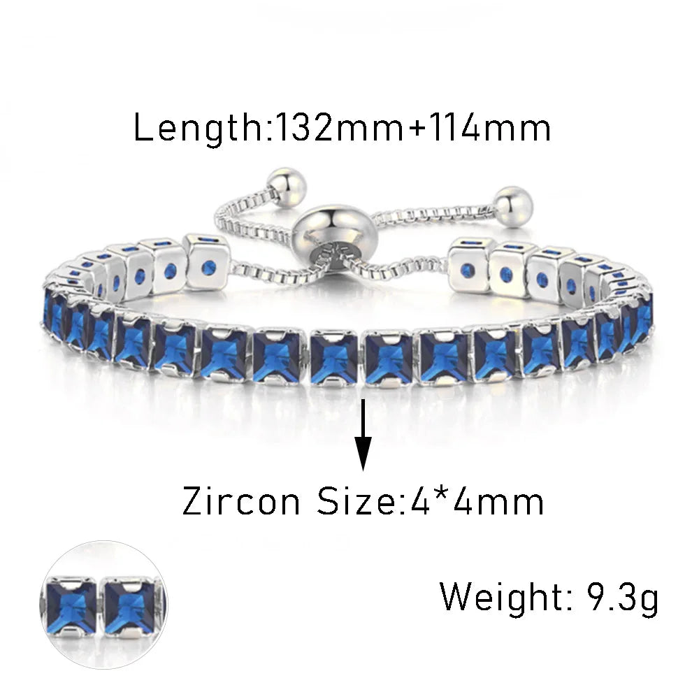 Trendy Blue Crystal Adjustable Tennis Bracelets for Unisex Women Men Various Shapes Iced Out CZ Short Chain on Hand Jewelry