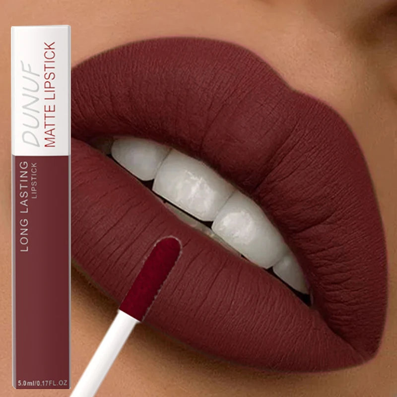 8 Colors Matte Waterproof Lip Gloss Sexy Red Not Fade Liquid Lipstick Long Lasting Velvet Lip Glaze Earth Brown Non Stick Makeup