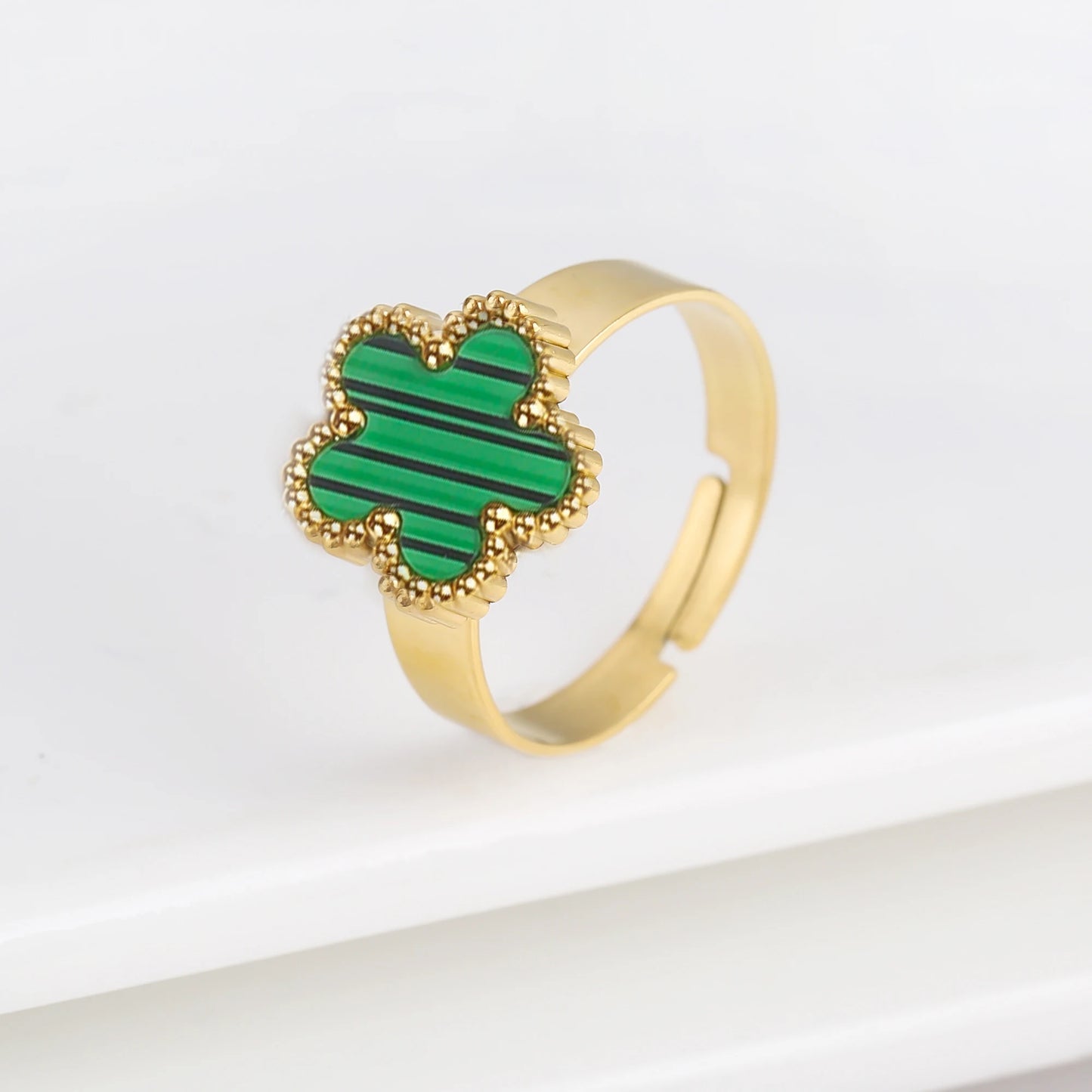 Classic Luxury Clover Metal Laser Stainless Steel Five Leaf Flower Open Ring Simple for Woman Girl New Fashion Party Jewelry