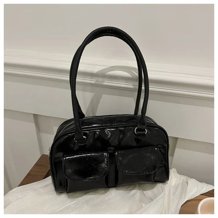 Vintage Simple Ladies Commute Tote BagWomen Business Shoulder Bags  Pu Leather Female Underarm Bag Burgundy Large Handbags Purse