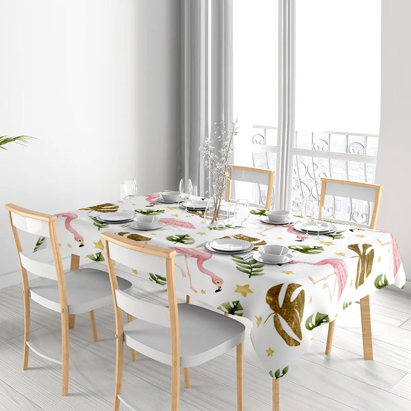 Tablecloth with flamingo print, simple design, suitable for home dining tables, easy cleaning, kitchen accessories AB038512-7460