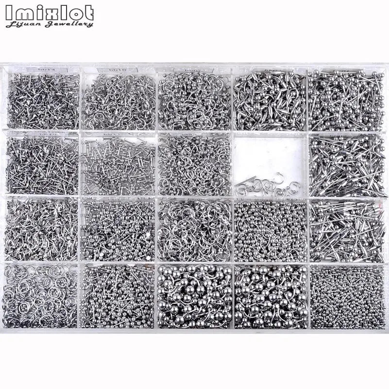 45-105Pcs Stainless Steel Body Piercing Jewelry Mix Style Eyebrow Navel Labret Lip Tongue Nose Ring Tragus Ear Piercing Jewelry