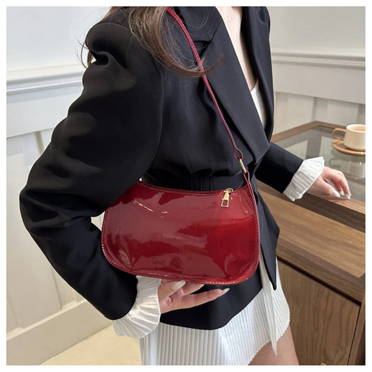 2025 Retro Solid Color PU Leather Shoulder Bag Fashion Women's Handbags Casual Designer Underarm Bag