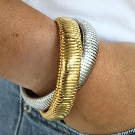 Vintage Simple Elastic Bangles Punk Gold Silver Color Geometric Metal Bangles for Women Bracelets Party Exquisite Jewelry Gifts