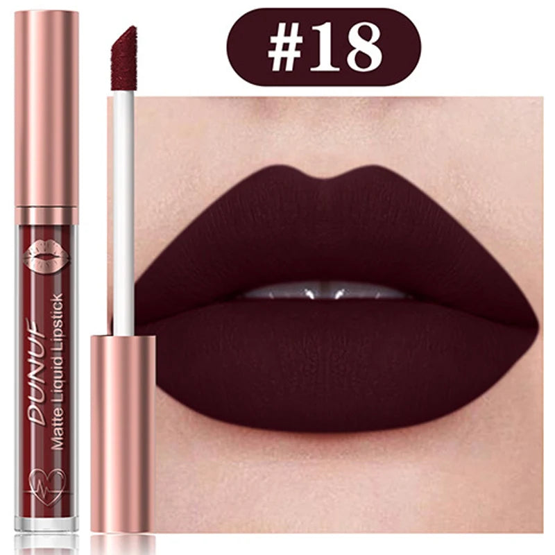 18-Colors Sexy Velvet Matte Lip Gloss Rose Pink Liquid Lipstick Beauty Red Waterproof Lasting Easy To Color Nude Lip Tint Makeup