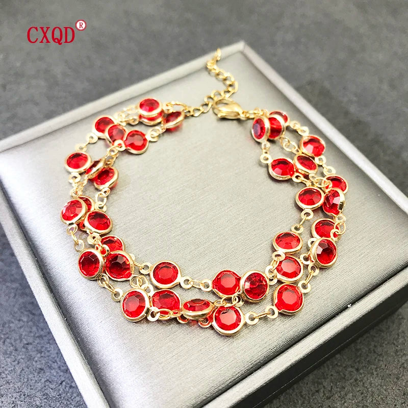 Beautiful Fashion Multicolor Stainless Steel Lobster Clasp Glass Copper Combination Golden Bracelets For Women Girls Kids Gift
