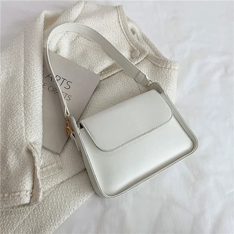 Chic Simple Small Flap Shoulder Bags For Women Solid Color Pu Leather Handbag Clutch Lady Crossbody Purse Messenger Bag