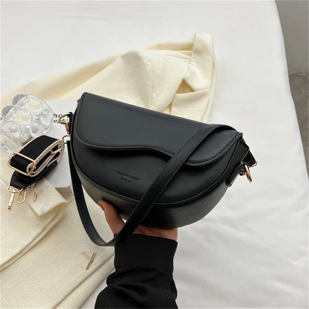 Fashionable Square Bags Women's Shoulder Bags Wide Shoulder Strap Bags Women's Handbags Solid Color PU Leather Crossbody Bag